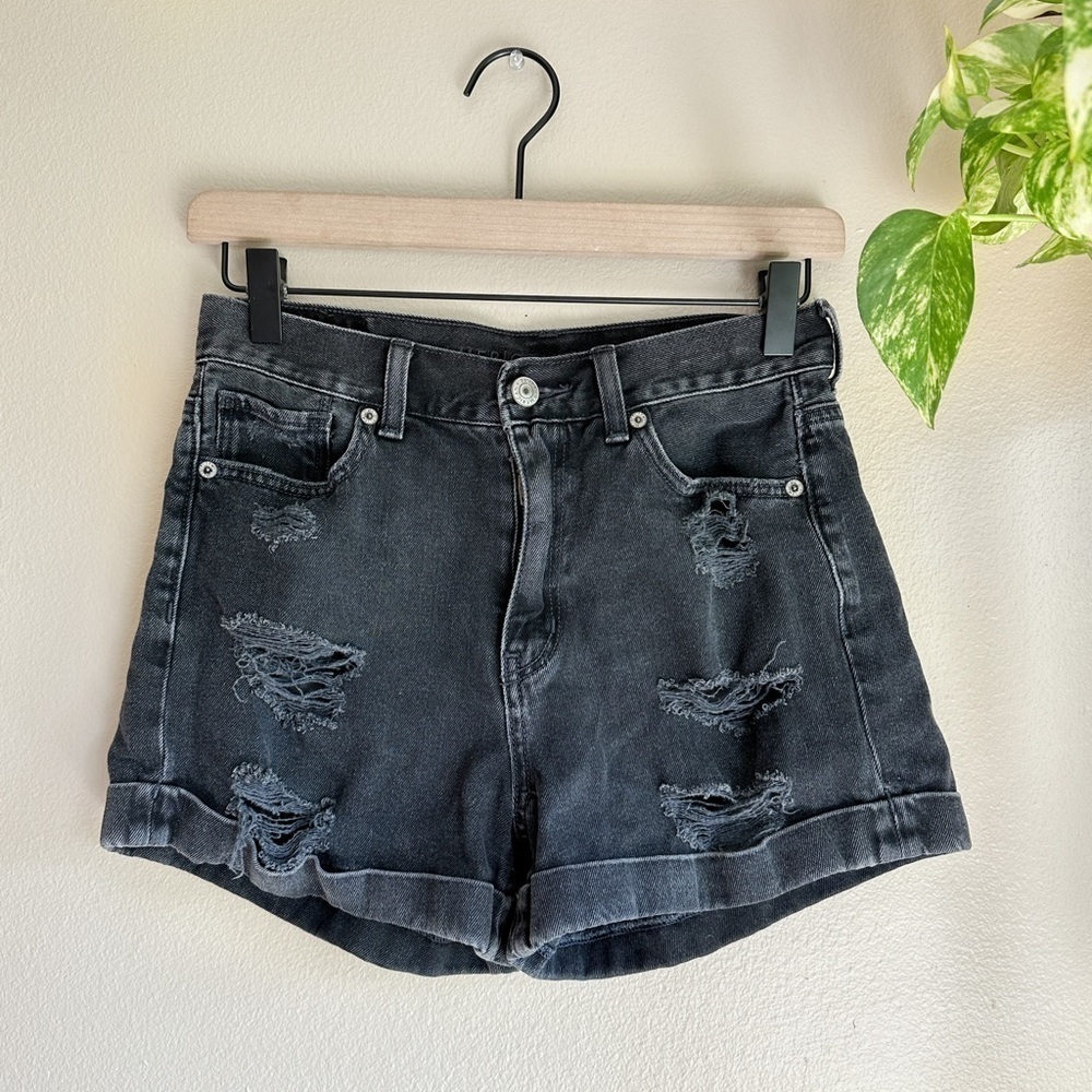 American Eagle Black Distressed Jean Shorts